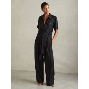 REISS JOANIE Belted Utility Wide Leg Jumpsuit